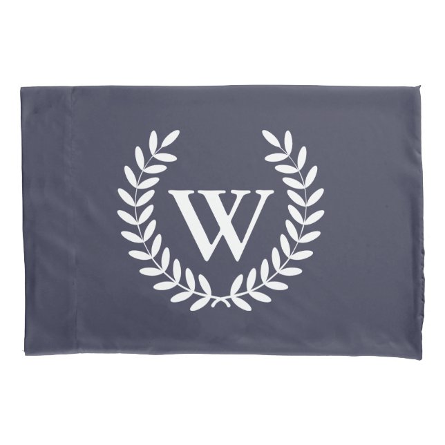 Classic White Laurels and Monogram Pillowcase (Front)