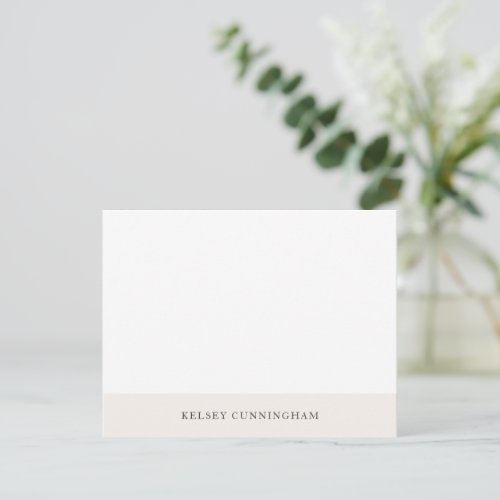 Classic White Linen Color Block Name Flat Note Card