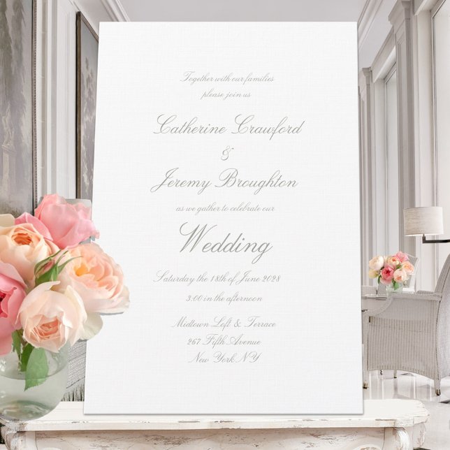 Classic White Linen Wedding Script Invitation (Creator Uploaded)