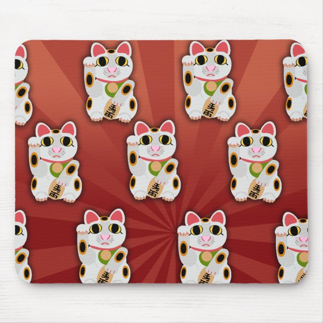 Classic White Lucky Cat Pattern Mouse Pad (Front)