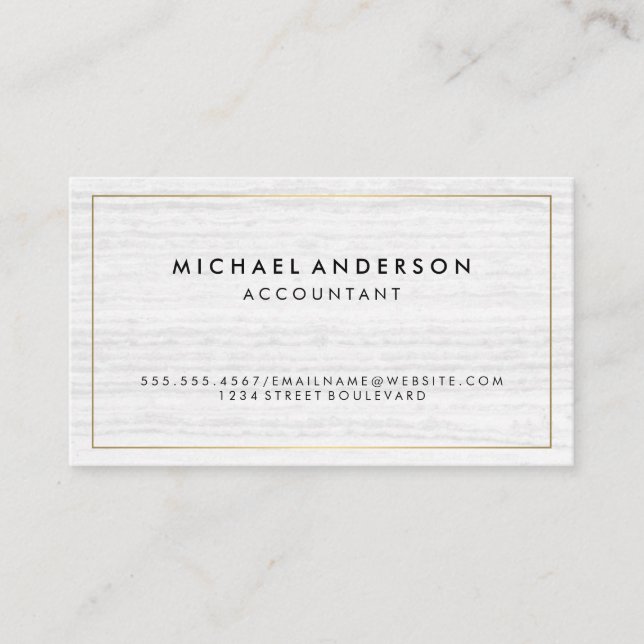 Classic White Marble Gold Border Variation Business Card (Front)