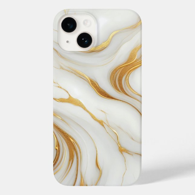 Classic White Marble iPhone 14 Case with Gold Vein (Back)