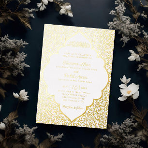 Classic White Marble Jewel Gold Muslim Wedding Foil Invitation