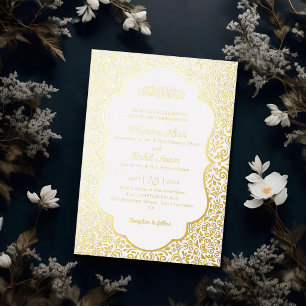 Classic White Marble Jewel Gold Muslim Wedding Foil Invitation