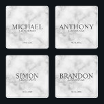 Classic White Marble Personalized Groomsman Coaster Set<br><div class="desc">Classic Personalized Groomsman Gifts featuring personalized groomsman's name, title and wedding date in grey classic serif font style on white marble background. Also perfect for Best Man, Father of the Bride and more. Please Note: The foil details are simulated in the artwork. No actual foil will be used in the...</div>