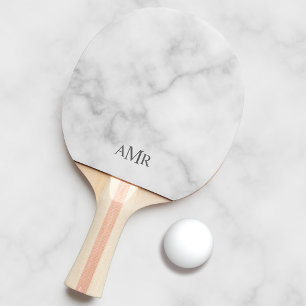Classic White Marble Personalized Monogram Ping Pong Paddle