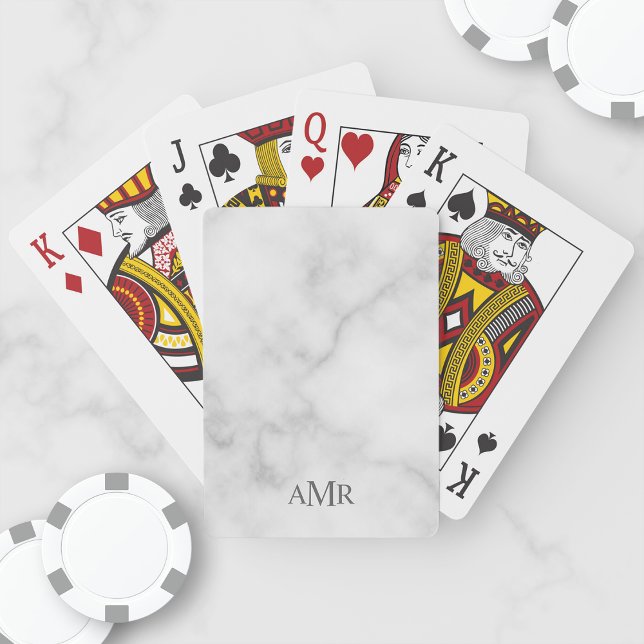 Classic White Marble Personalized Monogram Poker Cards (Creator Uploaded)