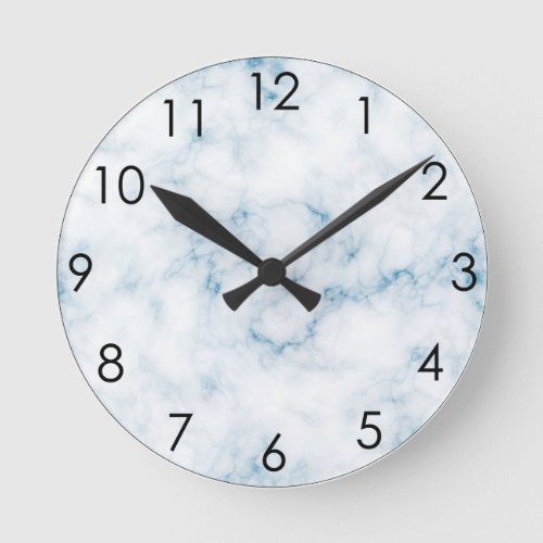 Classic White Marble w Blue Veins Round Clock