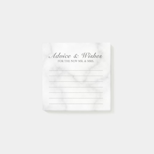 Classic White Marble Wedding Advice and Wishes Post_it Notes