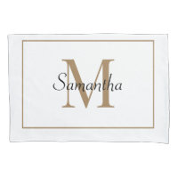 Classic White Modern Gold Monogram Pillow Case