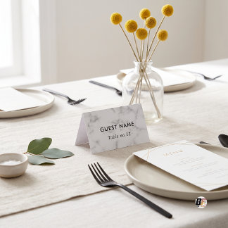 Classic White Modern Marble Pattern Place Card