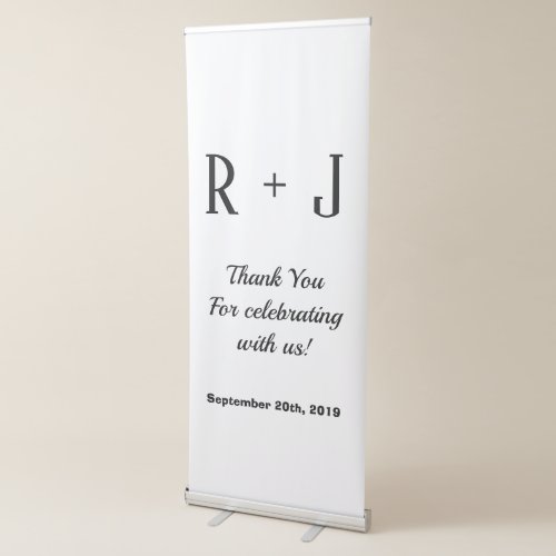 Classic White Monogram Thank You Wedding Backdrop  Retractable Banner