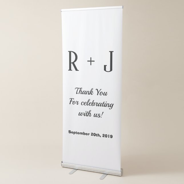 Classic White Monogram Thank You Wedding Backdrop  Retractable Banner (3/4)