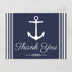 Classic White Nautical Anchor Navy Blue Thank You Postcard