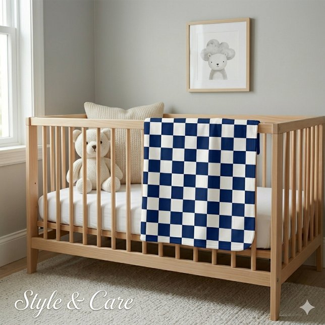 Classic White Navy Box Pattern Baby Blanket (Classic White Navy Box Pattern Baby Blanket)