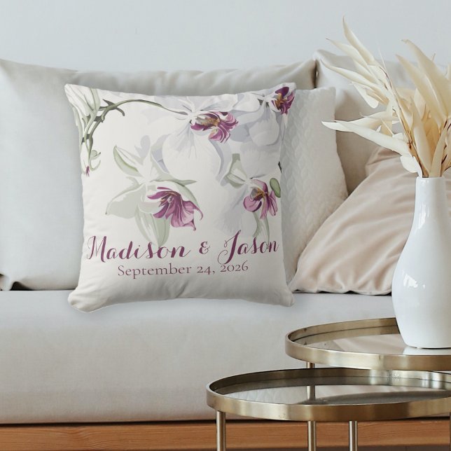 Classic White Orchids Customizable Wedding Gift  Throw Pillow (Creator Uploaded)