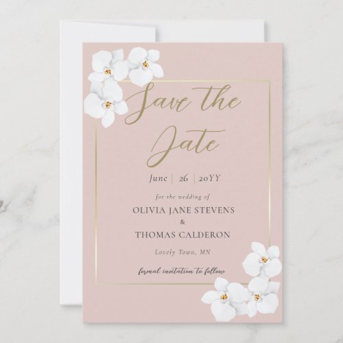 Classic White Orchids Watercolor Pink Save Date Invitation