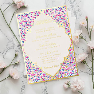 Classic White Pearl Jewel Gold Muslim Wedding Foil Invitation
