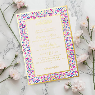 Classic White Pearl Jewel Gold Muslim Wedding Foil Invitation