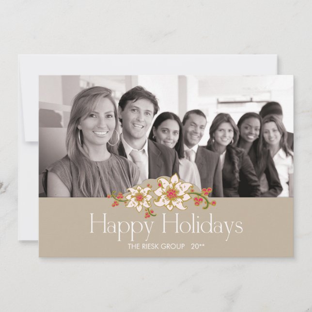 Classic White Poinsettia Corporate Holiday Card (Front)