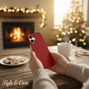 Classic White Polka Dot Deep Red Protective iPhone 17 Case