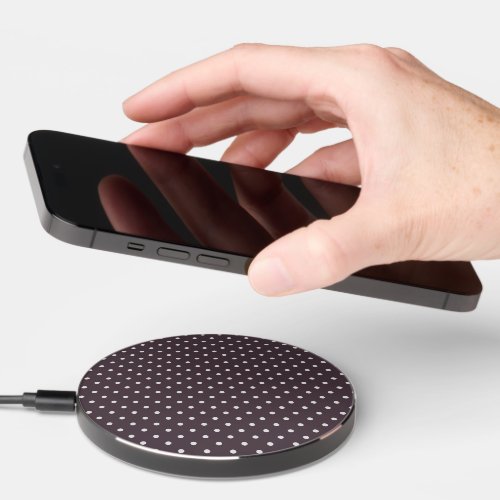 Classic White Polka Dot Dusty Plum Purple Wireless Charger