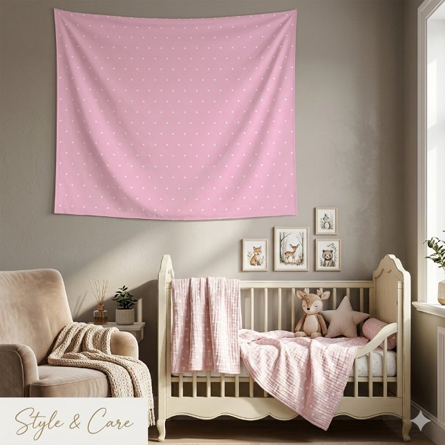 Classic White Polka Dot on Modern Soft Pink Tapestry (Classic White Polka Dot on Modern Soft Pink Tapestry)