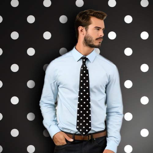 Classic White Polka Dot Pattern on Black Tie