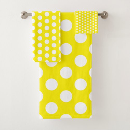 Classic White Polka Dots on Bright Yellow Bath Towel Set