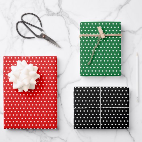Classic White Polka Dots On Red Green Black Wrapping Paper Sheets