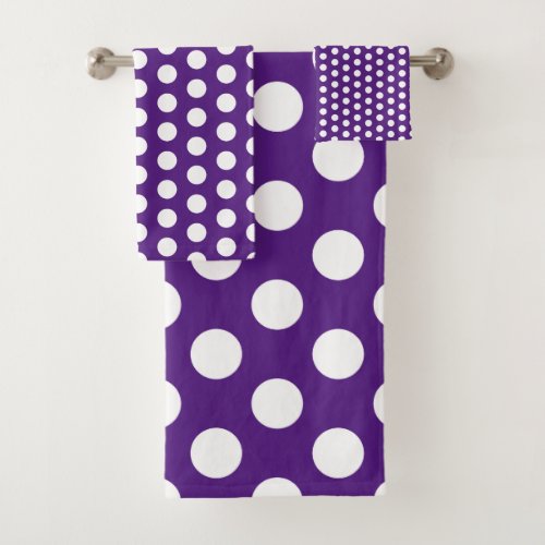 Classic White Polka Dots on Royal Purple Bath Towel Set