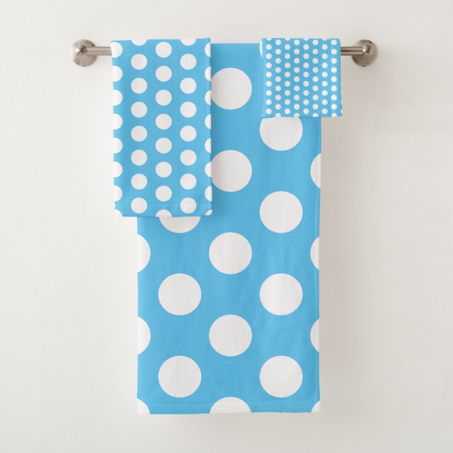 Classic White Polka Dots on Sky Blue Bath Towel Set (Insitu)