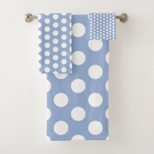 Classic White Polka Dots on Soft Blue Bath Towel Set