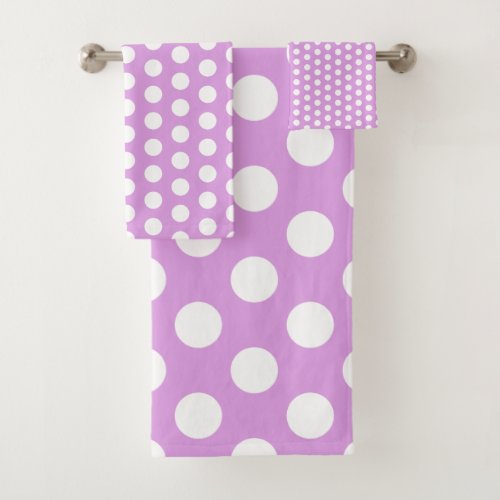 Classic White Polka Dots on Soft Lavender Bath Towel Set