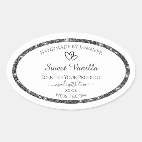 Classic White Product Labels Silver Glitter Frame