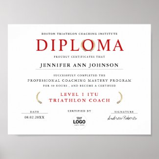 Classic White Red Graduate Diploma Award Digita
