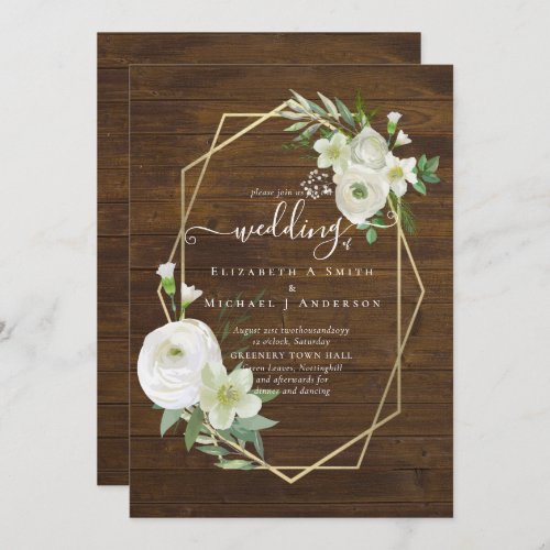 Classic White Rose Greenery Gold Wedding