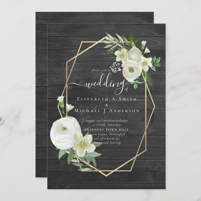 Classic White Rose Greenery Gold Wedding (Front/Back)