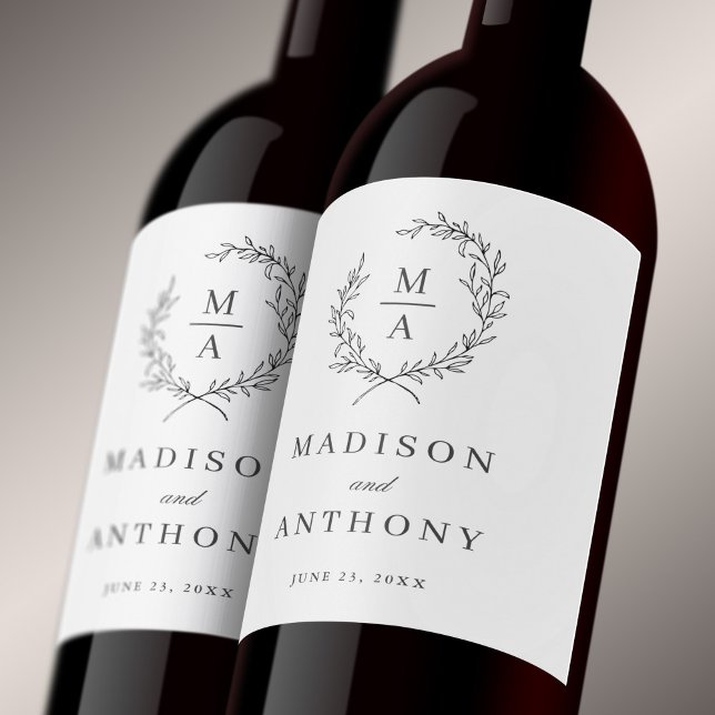 Classic White Simple Elegant Monogram Wedding Wine Label (Creator Uploaded)