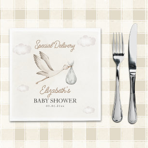 Classic White Stork Baby Shower Neutral Napkins
