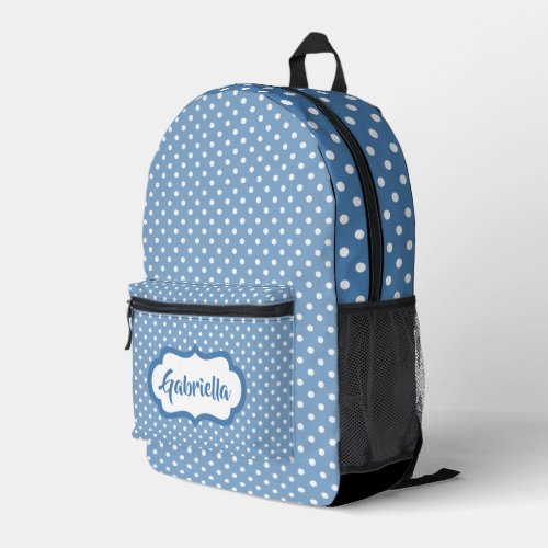 Classic White Swiss Polka Dots On Cornflower Blue Printed Backpack
