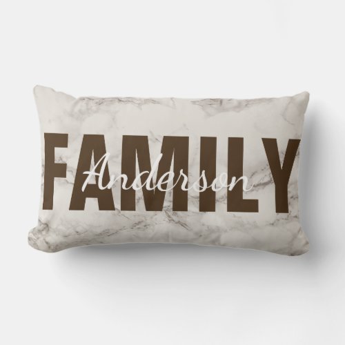 Classic White  Taupe Marble FAMILY Personalized Lumbar Pillow