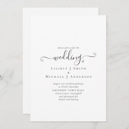 Classic White Text Only Wedding or Other Event Invitation