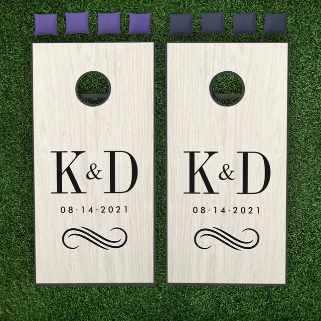 Classic White Washed Wood Wedding Monogram Cornhole Set (Creator Uploaded)