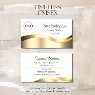 Classic White Wavy Gold Decor with Branding Logo Business Card