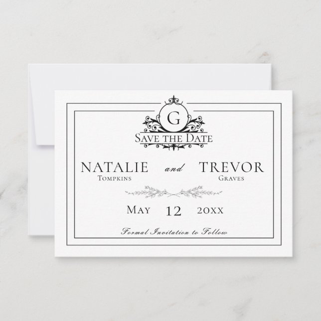 Classic White Wedding Save The Date (Front)