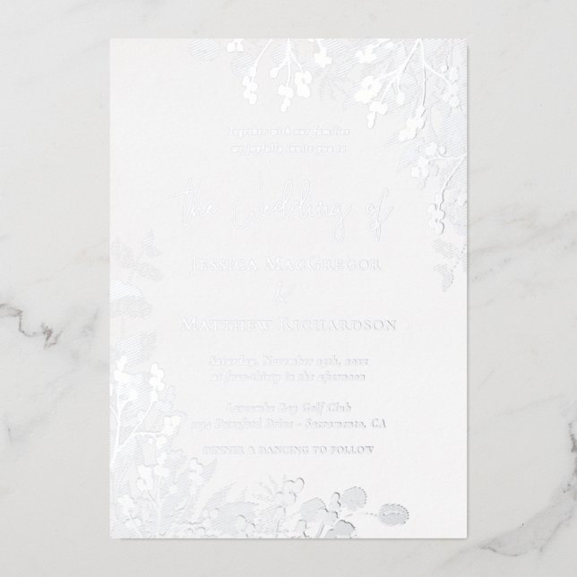 Classic White Wedding Silver Foil Invitation (Front)