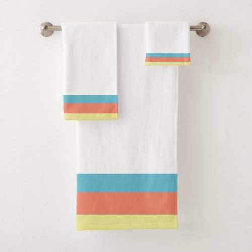 Classic White with Turquoise Coral Yellow Trim Bath Towel Set