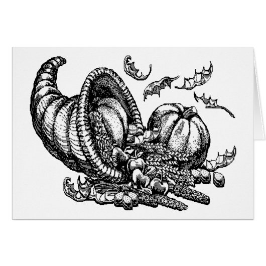 Classic Wicker Cornucopia Black White Illustration (Front Horizontal)