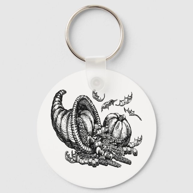 Classic Wicker Cornucopia Black White Illustration Keychain (Front)